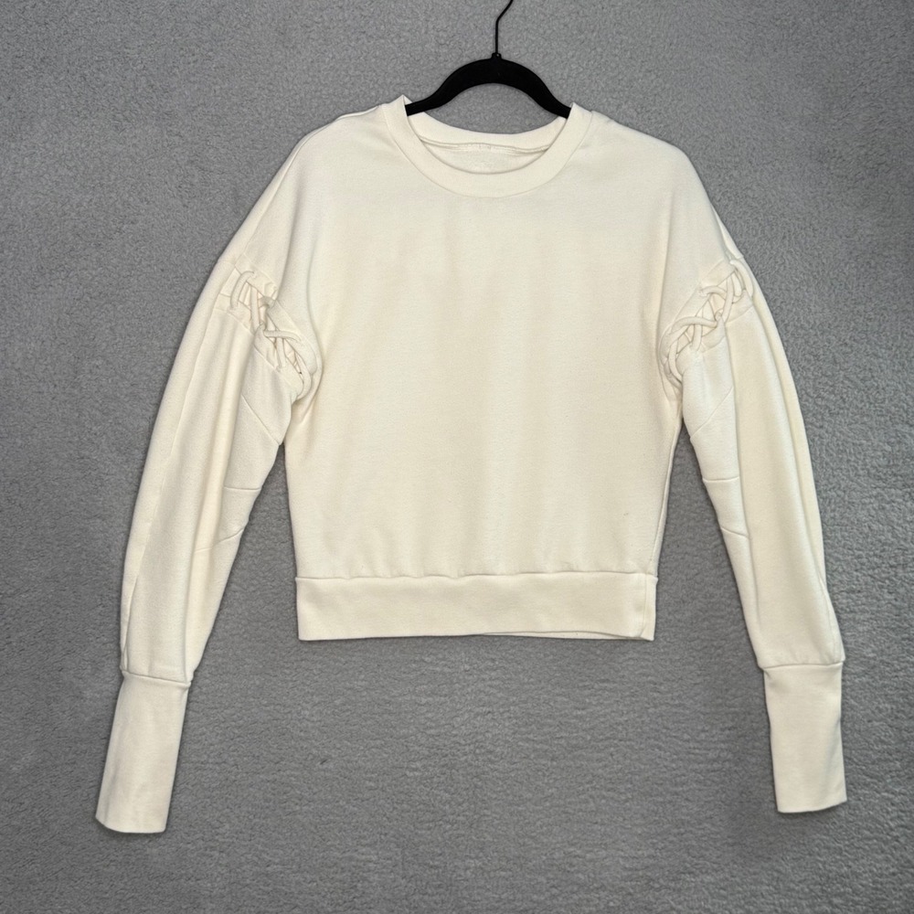 Alo Yoga Interlace Sweatshirt Ivory White Lace Up Back Crewneck Pullover